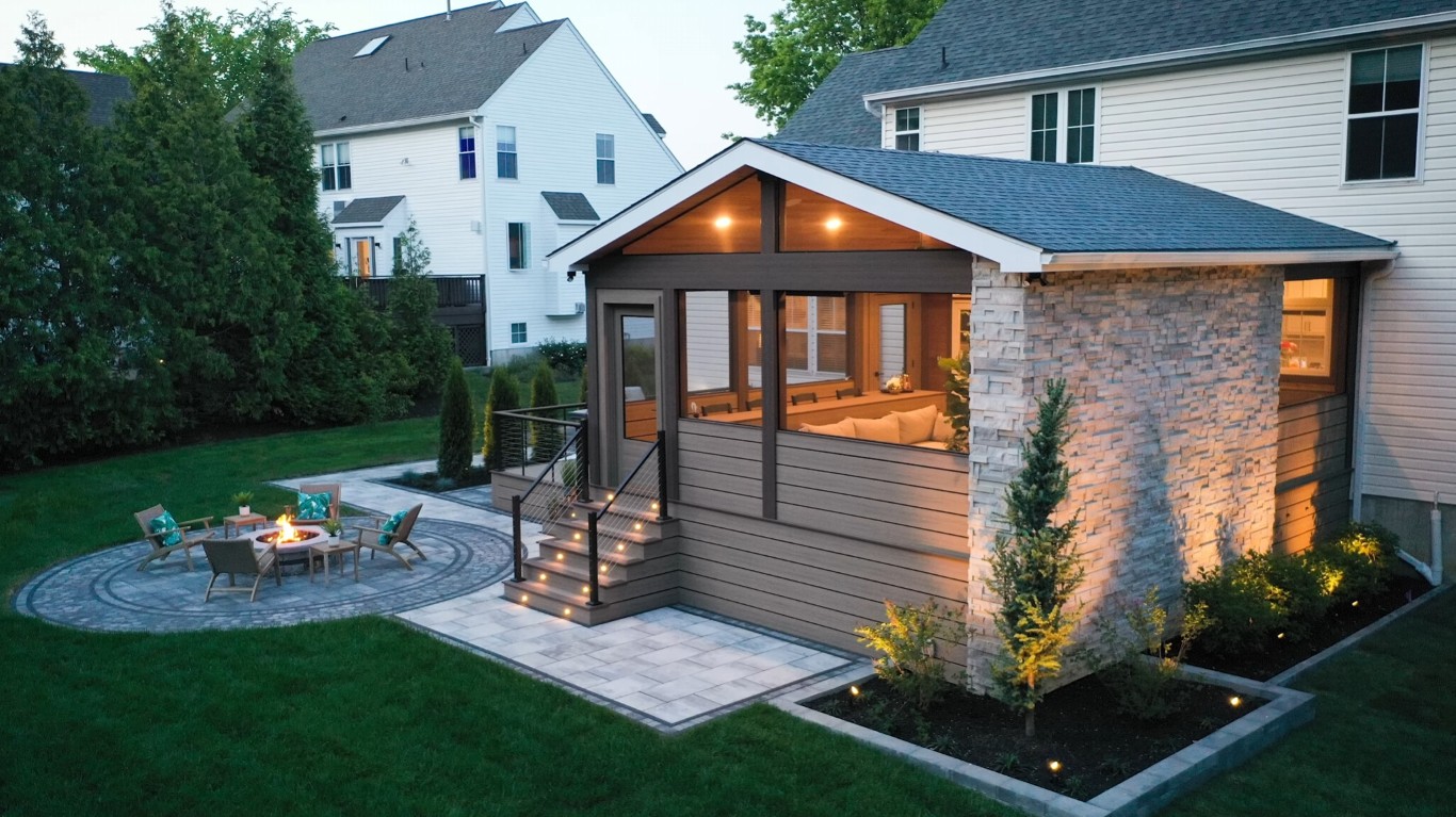 Backyard outdoor retreat with sunroom and fire pit in Gainesville, FL